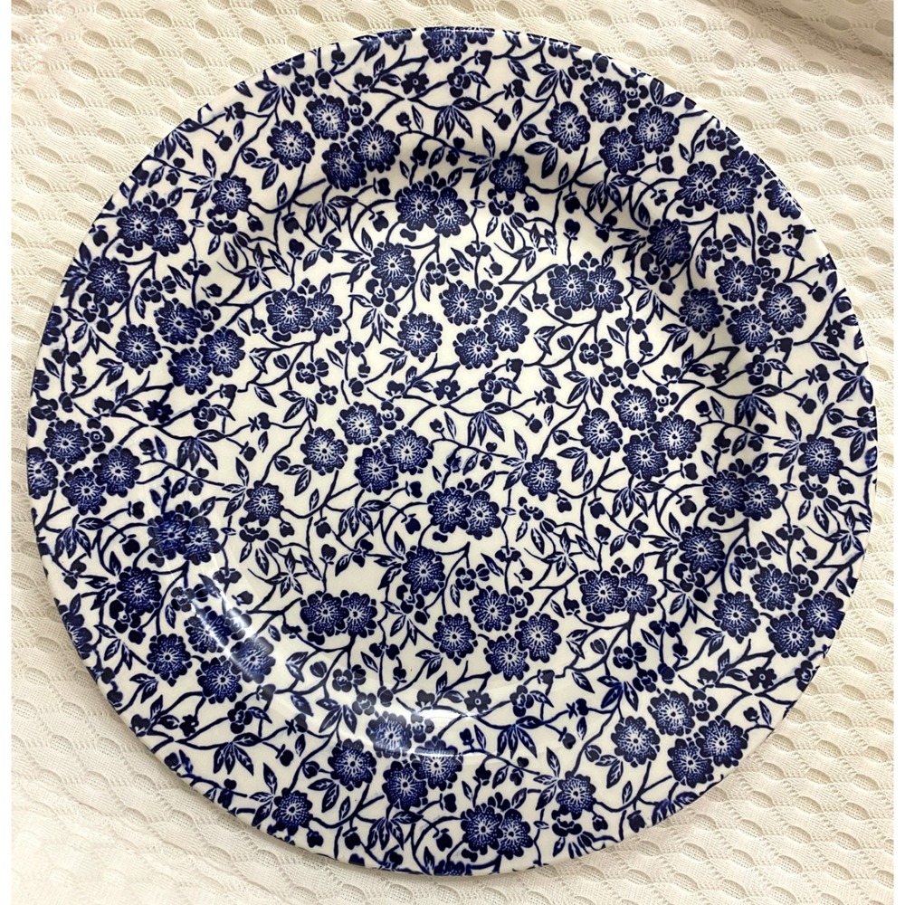 Queens Made in England Blue White Calico Floral Earthenware Dinner Plate Chintz